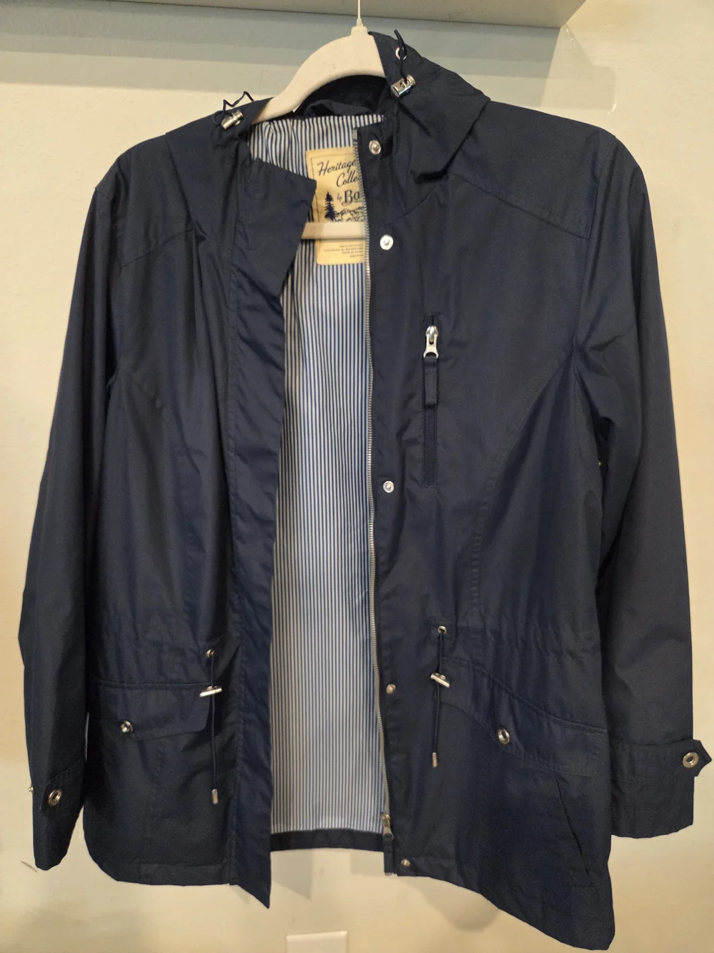 Bass Navy Hooded Raincoat with Striped Lining - Picture 1 of 3
